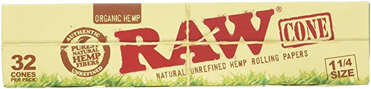 RAW Organic Hemp 1 1/4 Pre-rolled Single Pack Cones - 32ct